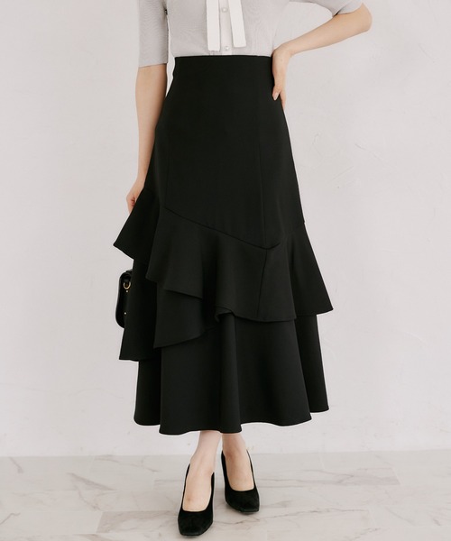 tocco closet(トッコ クローゼット)の「バックレースアップアシメフリルマーメイドスカート(スカート・レディース・ブラック/グレー/チェック・M)」の1枚目の写真