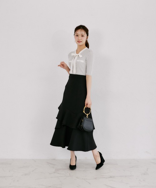 tocco closet(トッコ クローゼット)の「バックレースアップアシメフリルマーメイドスカート(スカート・レディース・ブラック/グレー/チェック・M)」の5枚目の写真