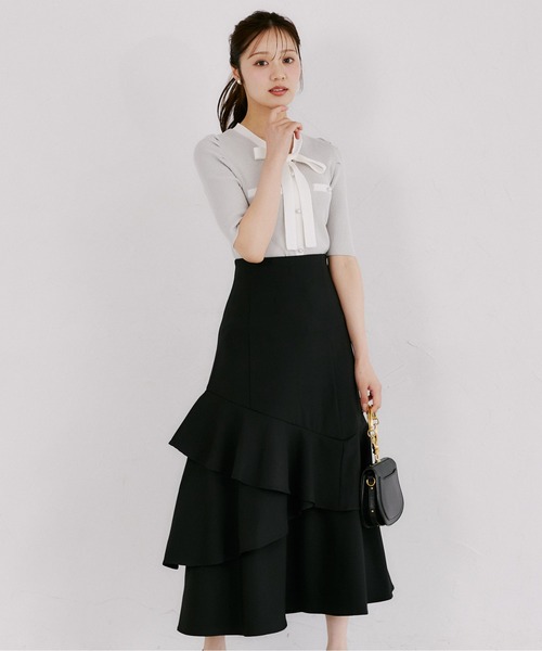 tocco closet(トッコ クローゼット)の「バックレースアップアシメフリルマーメイドスカート(スカート・レディース・ブラック/グレー/チェック・M)」の7枚目の写真