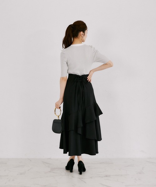 tocco closet(トッコ クローゼット)の「バックレースアップアシメフリルマーメイドスカート(スカート・レディース・ブラック/グレー/チェック・M)」の6枚目の写真