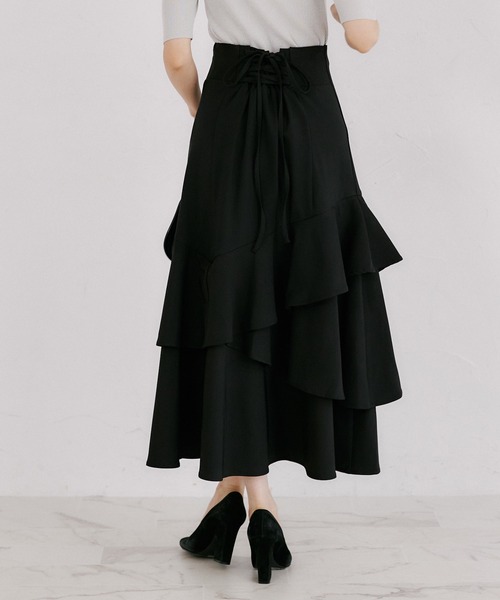 tocco closet(トッコ クローゼット)の「バックレースアップアシメフリルマーメイドスカート(スカート・レディース・ブラック/グレー/チェック・M)」の10枚目の写真