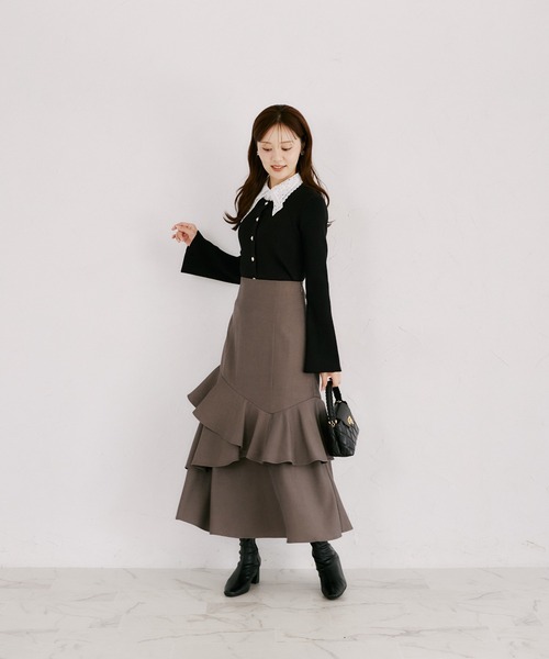 tocco closet(トッコ クローゼット)の「バックレースアップアシメフリルマーメイドスカート(スカート・レディース・ブラック/グレー/チェック・M)」の14枚目の写真
