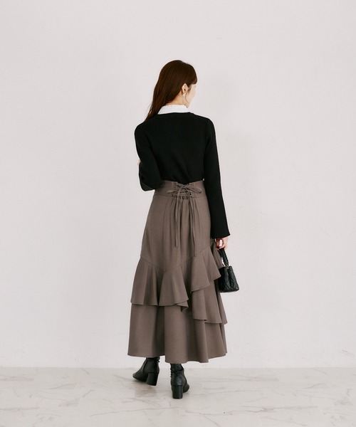 tocco closet(トッコ クローゼット)の「バックレースアップアシメフリルマーメイドスカート(スカート・レディース・ブラック/グレー/チェック・M)」の16枚目の写真