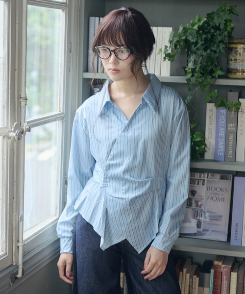 LiLIN(リリン)の「カシュクールアシンメトリーシャツ / wrap asymmetric shirt(シャツ/ブラウス・レディース・ブルー/ホワイト・FREE)」の10枚目の写真