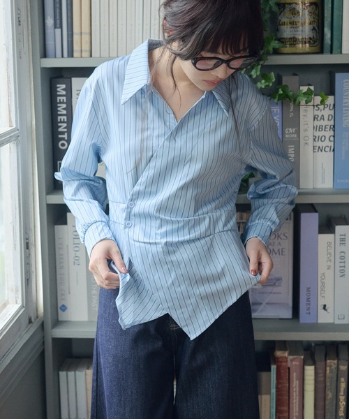 LiLIN(リリン)の「カシュクールアシンメトリーシャツ / wrap asymmetric shirt(シャツ/ブラウス・レディース・ブルー/ホワイト・FREE)」の11枚目の写真