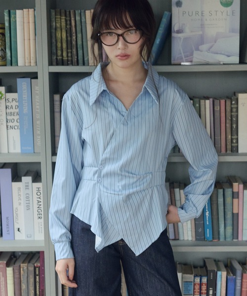 LiLIN(リリン)の「カシュクールアシンメトリーシャツ / wrap asymmetric shirt(シャツ/ブラウス・レディース・ブルー/ホワイト・FREE)」の13枚目の写真
