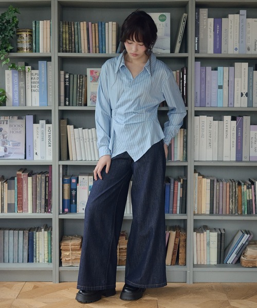 LiLIN(リリン)の「カシュクールアシンメトリーシャツ / wrap asymmetric shirt(シャツ/ブラウス・レディース・ブルー/ホワイト・FREE)」の14枚目の写真