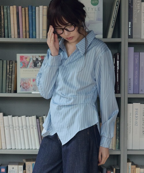 LiLIN(リリン)の「カシュクールアシンメトリーシャツ / wrap asymmetric shirt(シャツ/ブラウス・レディース・ブルー/ホワイト・FREE)」の15枚目の写真