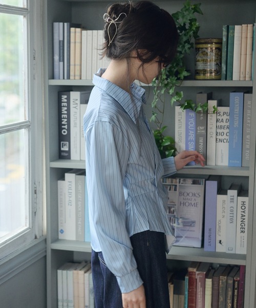 LiLIN(リリン)の「カシュクールアシンメトリーシャツ / wrap asymmetric shirt(シャツ/ブラウス・レディース・ブルー/ホワイト・FREE)」の16枚目の写真