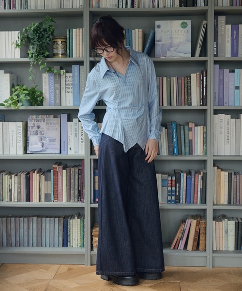 LiLIN(リリン)の「カシュクールアシンメトリーシャツ / wrap asymmetric shirt(シャツ/ブラウス・レディース・ブルー/ホワイト・FREE)」の18枚目の写真