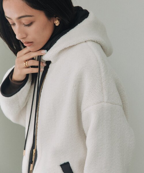 RIVE DROITE(リヴドロワ)の「フードボアZIPコート(秋服/冬服)(その他アウター・レディース・チャコールグレー/オフホワイト・FREE)」の1枚目の写真