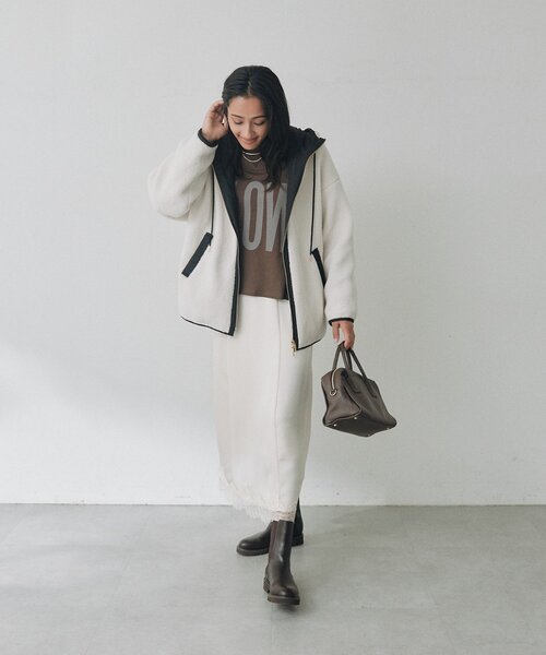 RIVE DROITE(リヴドロワ)の「フードボアZIPコート(秋服/冬服)(その他アウター・レディース・チャコールグレー/オフホワイト・FREE)」の3枚目の写真