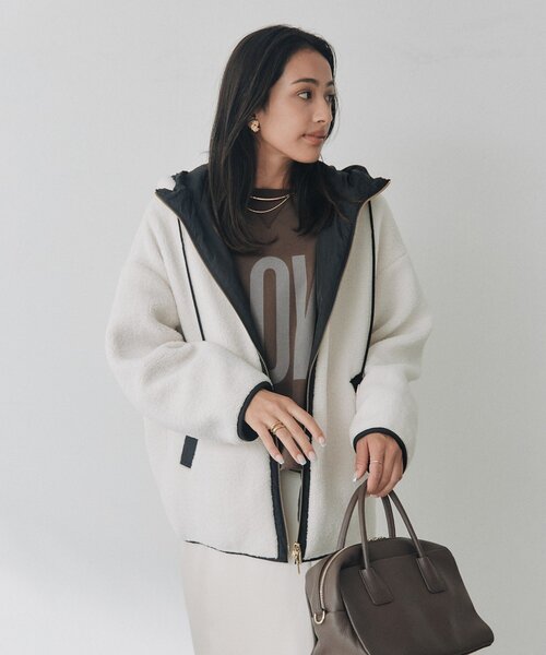 RIVE DROITE(リヴドロワ)の「フードボアZIPコート(秋服/冬服)(その他アウター・レディース・チャコールグレー/オフホワイト・FREE)」の5枚目の写真