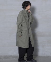 XJ143 ミリタリー ヴィンテージウォッシュ ロング m65 フィールドジャケット (KHAKI)