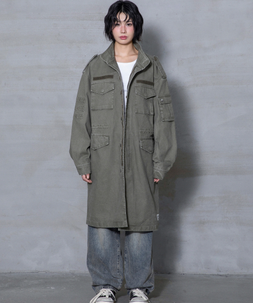 XTONZ(エクストーンズ)の「XJ143 ミリタリー ヴィンテージウォッシュ ロング m65 フィールドジャケット (KHAKI)(ミリタリージャケット・レディース・その他・LARGE/MEDIUM)」の5枚目の写真