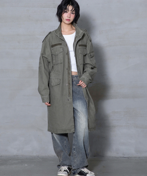 XTONZ(エクストーンズ)の「XJ143 ミリタリー ヴィンテージウォッシュ ロング m65 フィールドジャケット (KHAKI)(ミリタリージャケット・レディース・その他・LARGE/MEDIUM)」の3枚目の写真