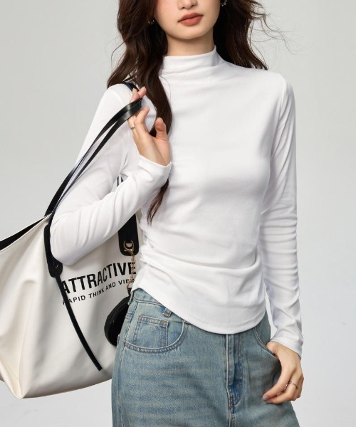 Bifrost(ビフレスト)の「柔らかい着心地ハーフハイネック長袖 T シャツ(Tシャツ/カットソー・レディース・グレー/ブラック/ホワイト・L/M)」の15枚目の写真