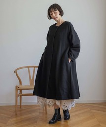 《先行予約/natural by clip》ウール混ノーカラーロングコート
