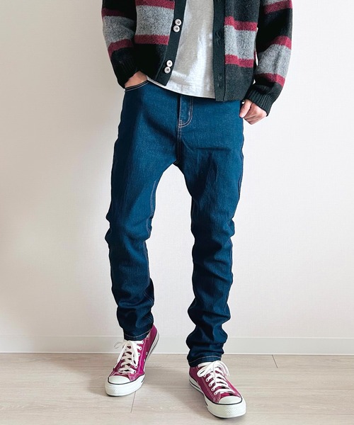 ストレッチテーパードちょいサルエルスキニーパンツ デニムパンツ