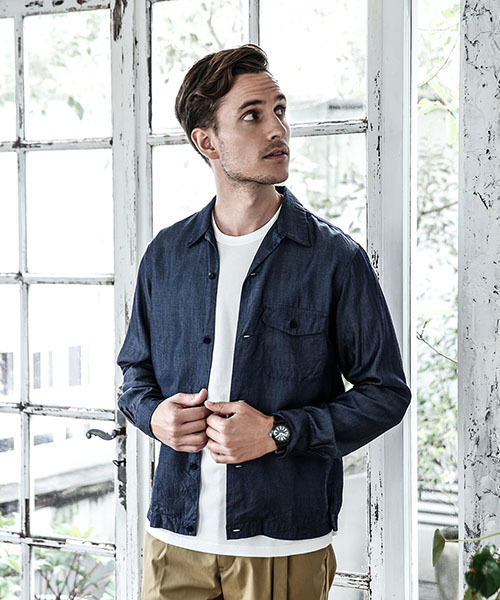 MR.OLIVE（ミスターオリーブ）の「TENCEL 100 / OPEN COLLAR DENIM SHIRT(オープンカラー デニムシャツ)（シャツ/ブラウス・メンズ・ライトインディゴブルー/ダークインディゴブルー・LARGE/MEDIUM/SMALL）」の10枚目の写真