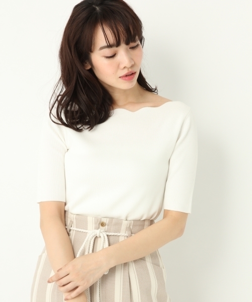 A part by（アパートバイ）の「14GCoMoスカラップ5S 788625（ニット/セーター・レディース・ターコイズブルー/ホワイト/ブラック・FREE）」の2枚目の写真