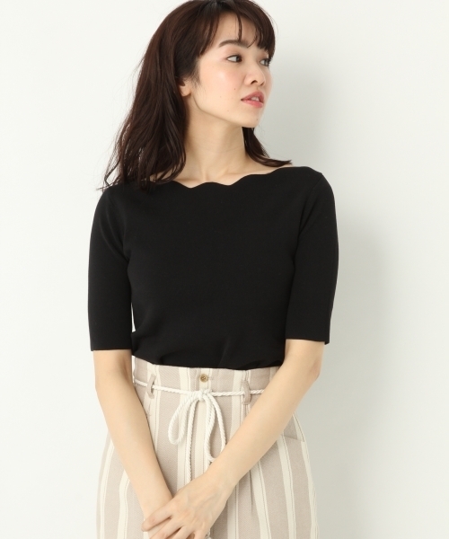 A part by（アパートバイ）の「14GCoMoスカラップ5S 788625（ニット/セーター・レディース・ターコイズブルー/ホワイト/ブラック・FREE）」の3枚目の写真