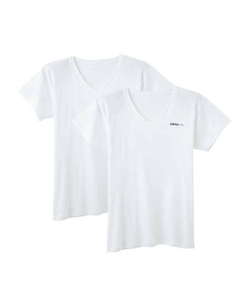 adidas neo(アディダスネオ)の「【adidas neo】VネックTシャツ 同色2枚組(Tシャツ/カットソー・メンズ・ブラック/ホワイト・LARGE/X-LARGE/MEDIUM)」の6枚目の写真