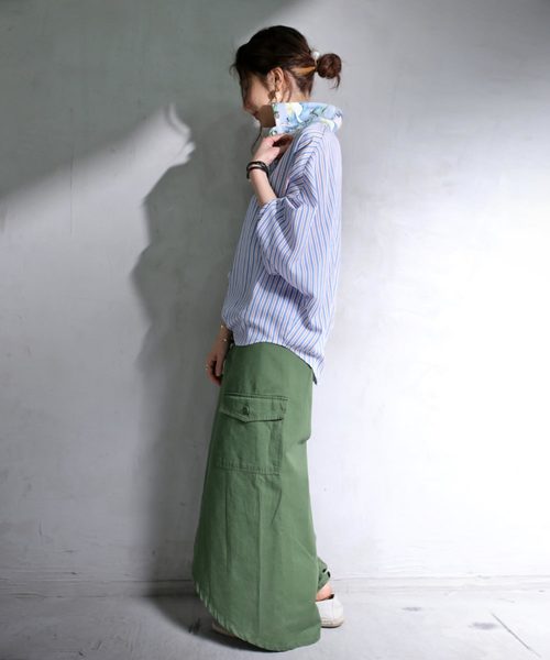 antiqua（アンティカ）の「花柄ストライプドルマンシャツ