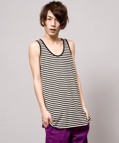 WEGO（ウィゴー）の「WEGO/ボーダールーズタンク（タンクトップ・メンズ・ブラック/ネイビー/レッド・MEDIUM/LARGE）」の2枚目の写真