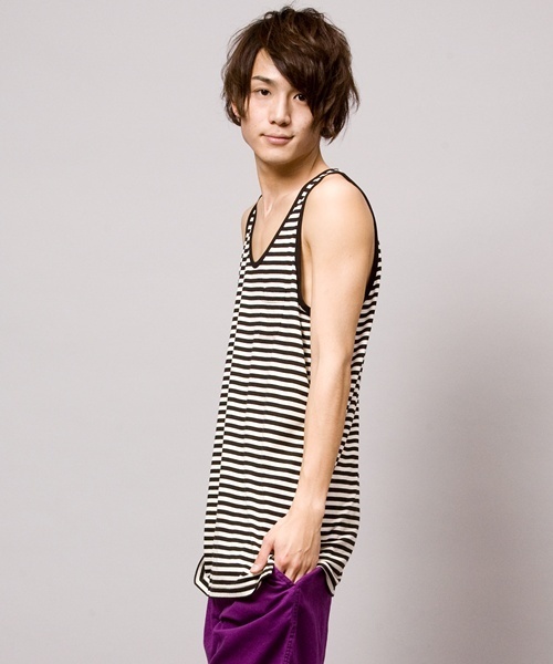 WEGO（ウィゴー）の「WEGO/ボーダールーズタンク（タンクトップ・メンズ・ブラック/ネイビー/レッド・MEDIUM/LARGE）」の8枚目の写真