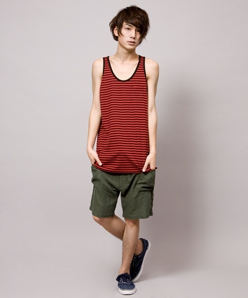 WEGO（ウィゴー）の「WEGO/ボーダールーズタンク（タンクトップ・メンズ・ブラック/ネイビー/レッド・MEDIUM/LARGE）」の5枚目の写真