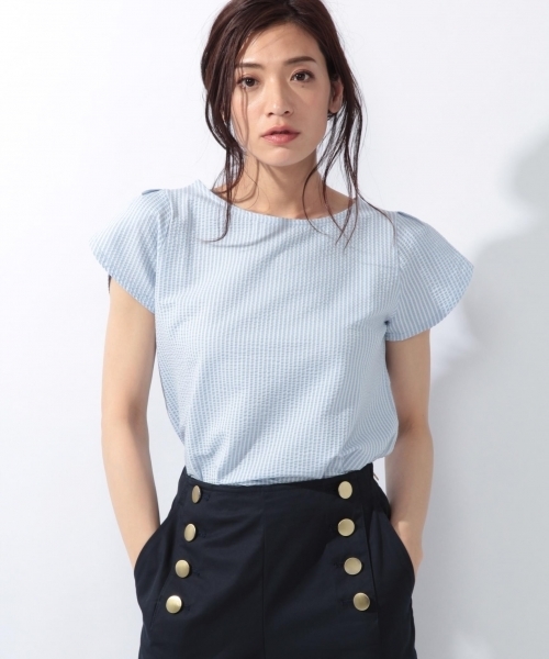 laboratory work（ラボラトリーワーク）の「サッカーストライププルオーバー（Tシャツ/カットソー・レディース・オフホワイト/オレンジ/ブルー・MEDIUM）」の2枚目の写真