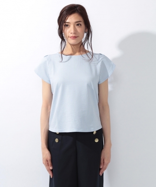 laboratory work（ラボラトリーワーク）の「サッカーストライププルオーバー（Tシャツ/カットソー・レディース・オフホワイト/オレンジ/ブルー・MEDIUM）」の4枚目の写真