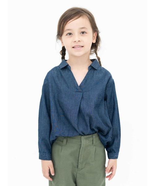 SEVENDAYS=SUNDAY（セブンデイズサンデイ）の「・デニムスキッパーシャツ（シャツ/ブラウス・キッズ・インディゴブルー/ダークインディゴブルー・100/110/120）」の3枚目の写真