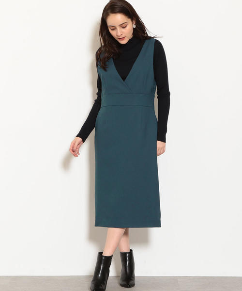 green label relaxing(グリーンレーベルリラクシング)の「FM カシュクール ジャンパースカート ◆(ジャンパースカート・レディース・ケリー/ネイビー・FREE)」の1枚目の写真