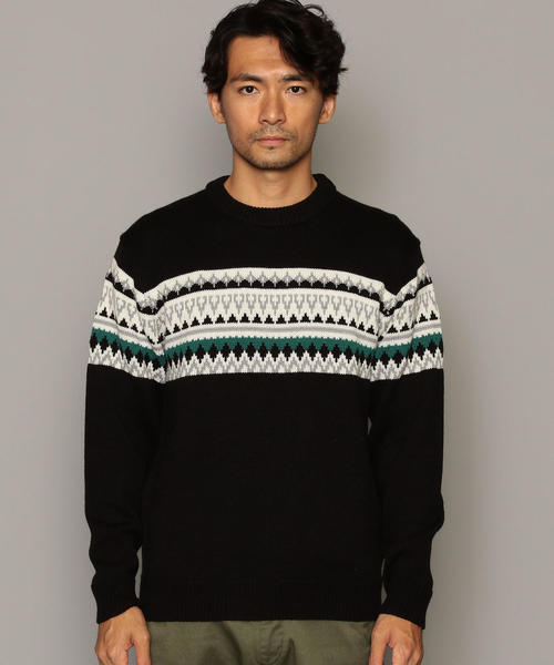green label relaxing(グリーンレーベルリラクシング)の「SC パネルフェアアイルJQ クルーネック ニット(ニット/セーター・メンズ・ブラック/ホワイト・M/S/L)」の4枚目の写真