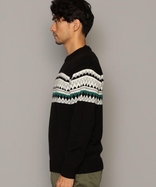 green label relaxing(グリーンレーベルリラクシング)の「SC パネルフェアアイルJQ クルーネック ニット(ニット/セーター・メンズ・ブラック/ホワイト・M/S/L)」の5枚目の写真