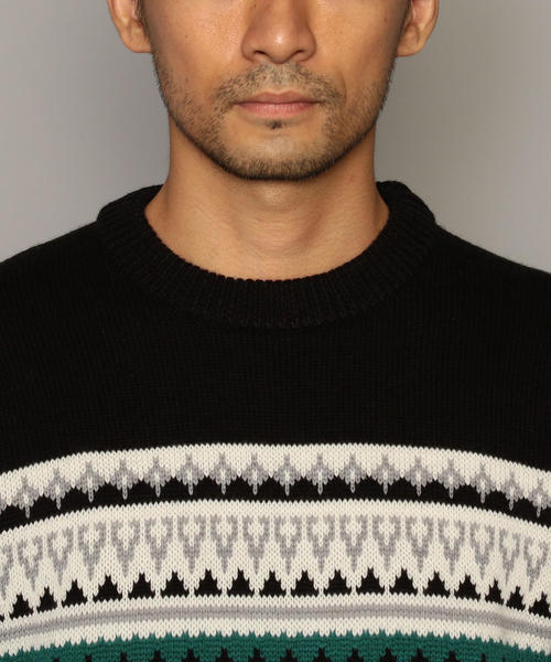 green label relaxing(グリーンレーベルリラクシング)の「SC パネルフェアアイルJQ クルーネック ニット(ニット/セーター・メンズ・ブラック/ホワイト・M/S/L)」の7枚目の写真