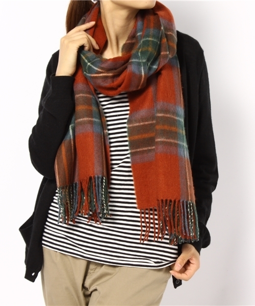 goa（ゴア）の「チェック大判ストール（ストール/ショール・レディース・ベージュ/カーキ/レッド・FREE）」の4枚目の写真