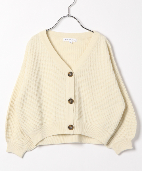 GLOBAL WORK（グローバルワーク）の「【キッズ】ソデボリュームワッフルカーデ/818793（カーディガン/ボレロ・キッズ・ホワイト/ブラック・SMALL/X-LARGE/LARGE/XX-LARGE/MEDIUM）」の2枚目の写真