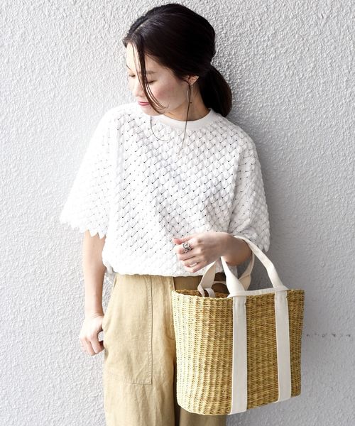 liflattie ships(リフラティ シップス)の「liflattie ships:レースクルーネックショートスリーブトップス◇(Tシャツ/カットソー・レディース・ホワイト/ブラック/イエロー・SMALL/MEDIUM)」の2枚目の写真