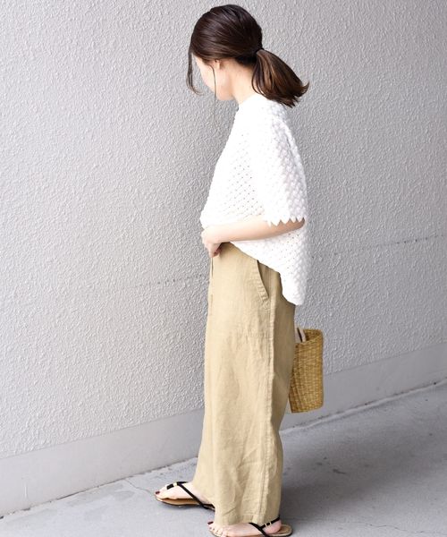 liflattie ships(リフラティ シップス)の「liflattie ships:レースクルーネックショートスリーブトップス◇(Tシャツ/カットソー・レディース・ホワイト/ブラック/イエロー・SMALL/MEDIUM)」の7枚目の写真