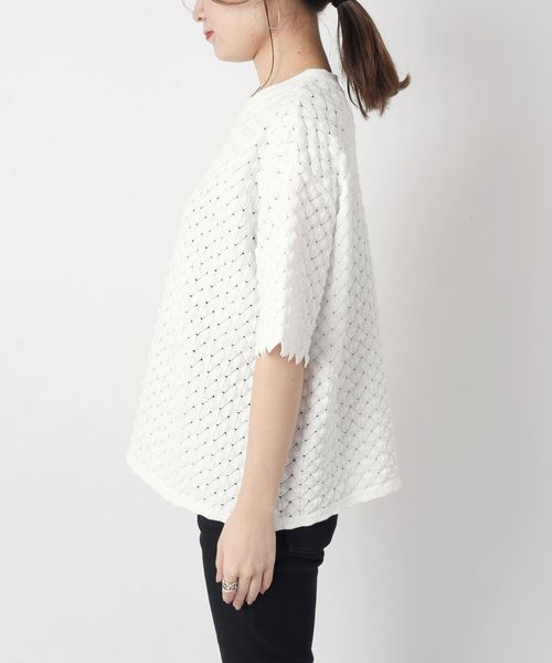 liflattie ships(リフラティ シップス)の「liflattie ships:レースクルーネックショートスリーブトップス◇(Tシャツ/カットソー・レディース・ホワイト/ブラック/イエロー・SMALL/MEDIUM)」の6枚目の写真