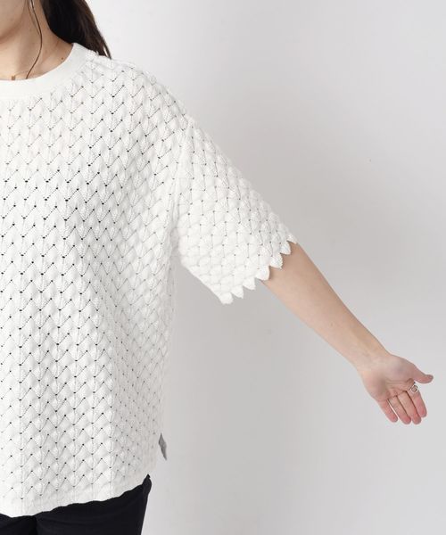 liflattie ships(リフラティ シップス)の「liflattie ships:レースクルーネックショートスリーブトップス◇(Tシャツ/カットソー・レディース・ホワイト/ブラック/イエロー・SMALL/MEDIUM)」の18枚目の写真