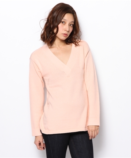 PLST（プラステ）の「アンゴラ混VネックAラインニット（ニット/セーター・レディース・ベージュ/サーモンピンク/ヘザーグレー・2）」の3枚目の写真