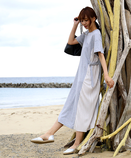 n'ee-ne（ネーネ）の「サイドプリーツワンピース半袖＆フレンチスリーブ（ワンピース・レディース・ブラック/ベージュ/ブルー/杢グレー/ブラック系その他/ベージュ系その他/グレー系その他・FREE）」の21枚目の写真