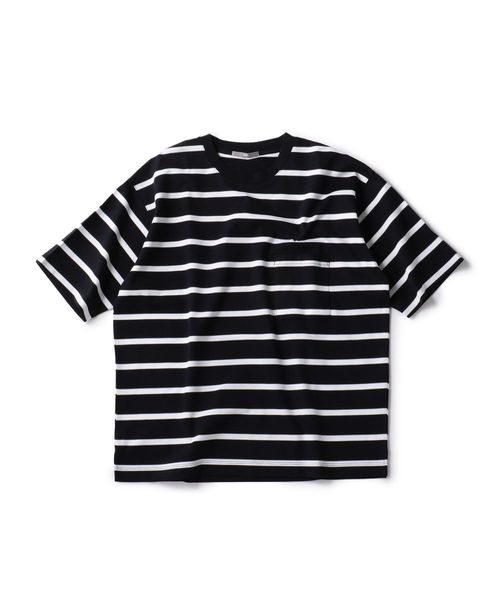 SHIPS(シップス)の「SU: リラックスフィット ポンチ ボーダー Tシャツ(Tシャツ/カットソー・メンズ・ネイビー/オフホワイト/グリーン・SMALL/MEDIUM/LARGE)」の3枚目の写真
