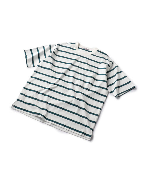 SHIPS(シップス)の「SU: リラックスフィット ポンチ ボーダー Tシャツ(Tシャツ/カットソー・メンズ・ネイビー/オフホワイト/グリーン・SMALL/MEDIUM/LARGE)」の9枚目の写真