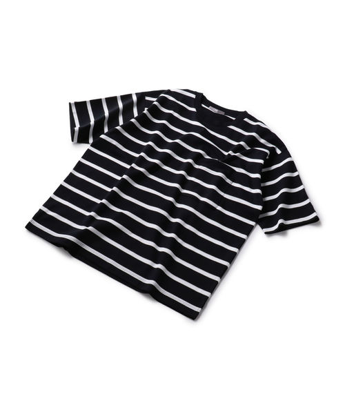 SHIPS(シップス)の「SU: リラックスフィット ポンチ ボーダー Tシャツ(Tシャツ/カットソー・メンズ・ネイビー/オフホワイト/グリーン・SMALL/MEDIUM/LARGE)」の7枚目の写真