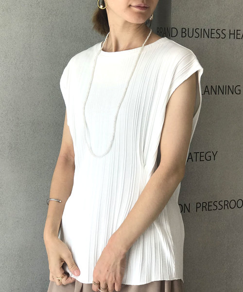 nano・universe(ナノユニバース)の「【WEB限定】ランダムテレコウエストタックトップス(Tシャツ/カットソー)」|ホワイト